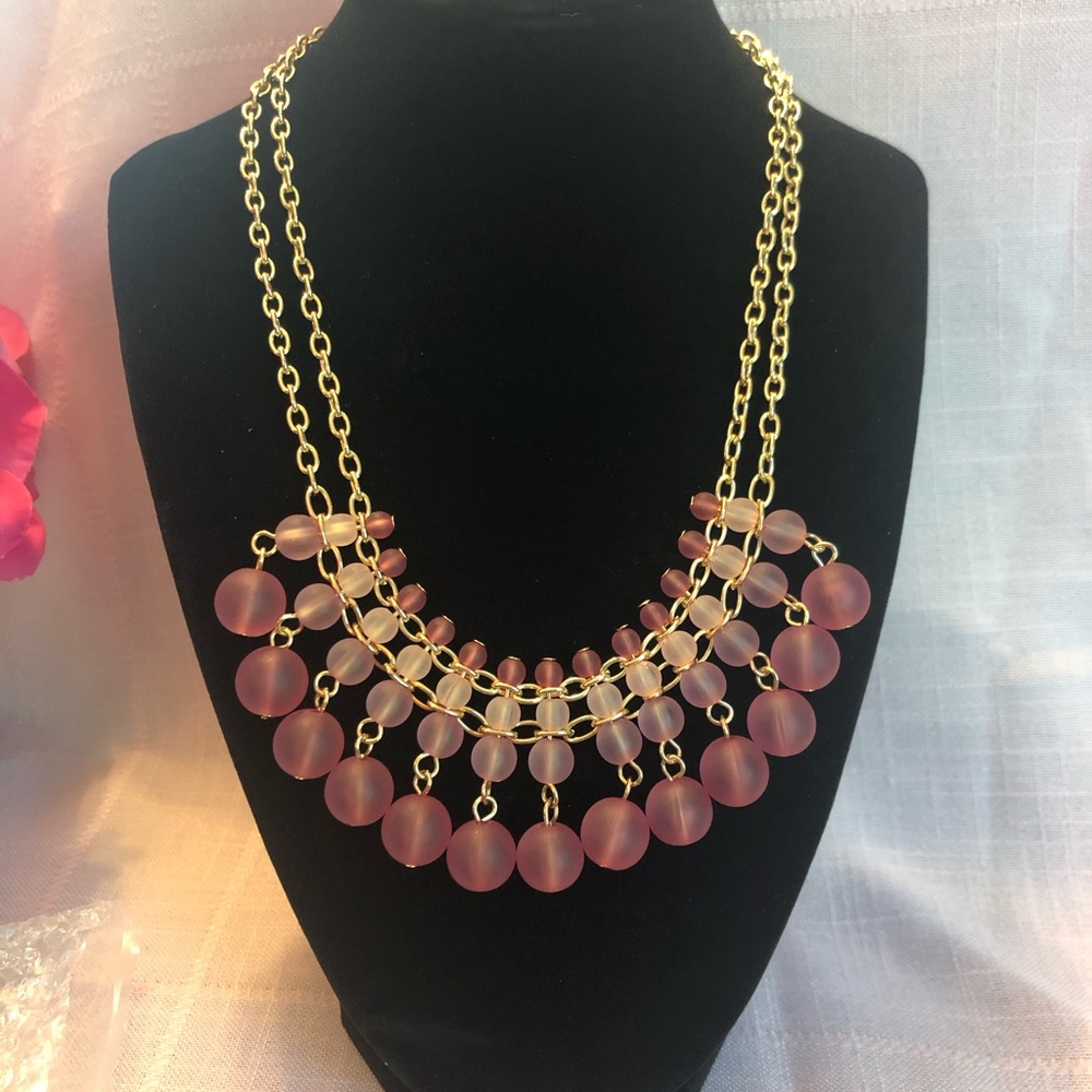 Gold Toned Pink Beaded Necklace INC 16”+ 3” ext